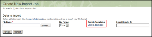 Import Sample Template link
						
