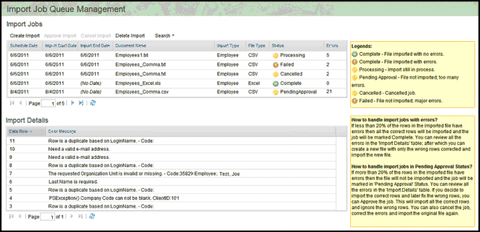 Manage Import screen
			 